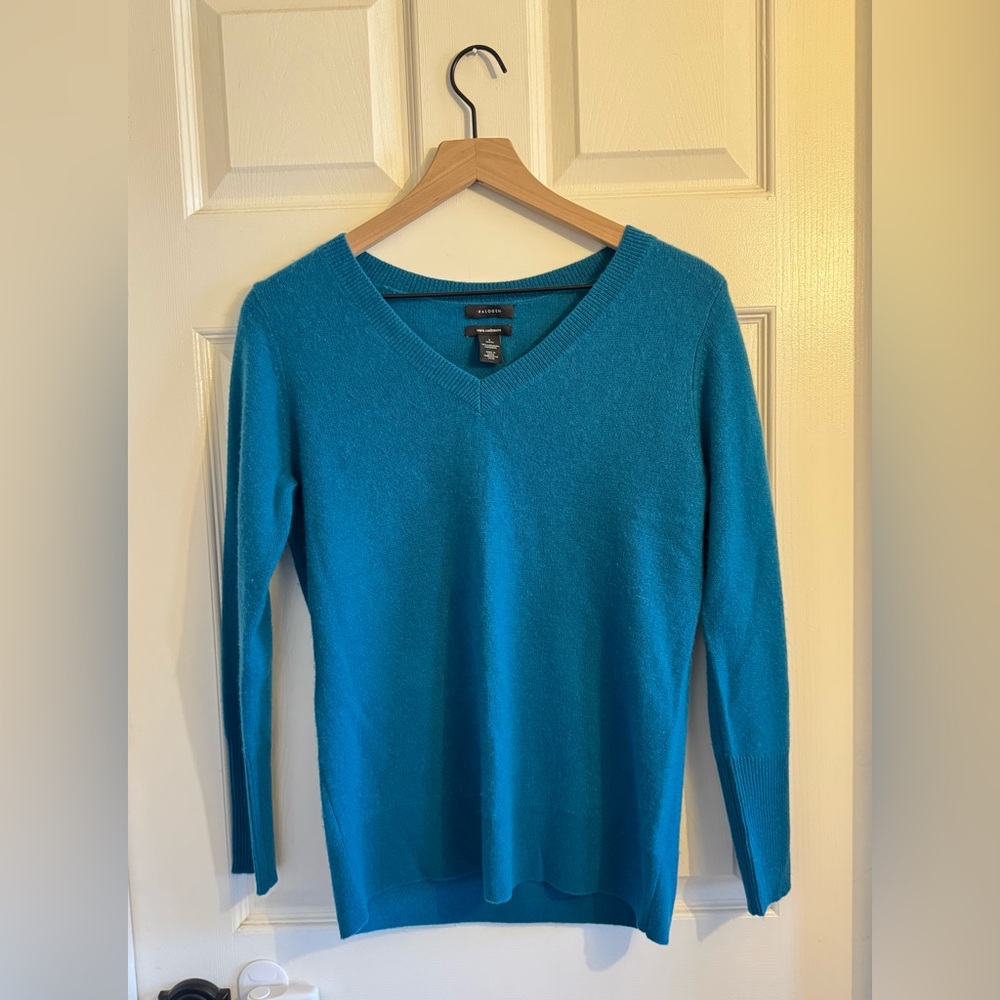 Halogen 100% Cashmere Sweater Teal Blue V-neck  Size Small Petite